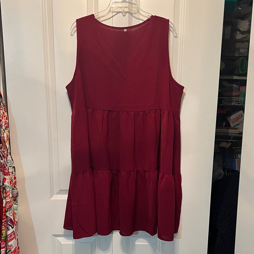 New without Tags womens Chic Sleeveless Vneck maroon tiered Amazon Dress